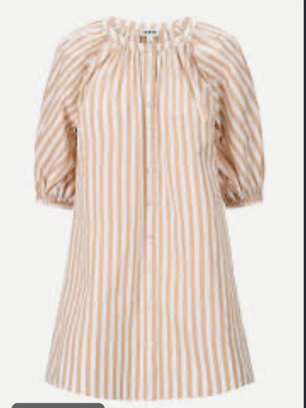 Vince Beige and White Striped Puff-Sleeve Dress